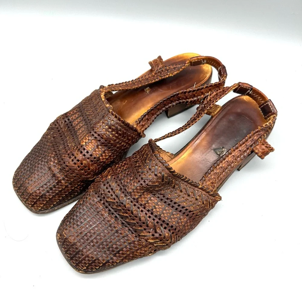 SESTO MEUCCI Woven Slingback Sandals Strappy Braided Sz. 8.5 M Brown ITALY - Picture 2 of 6